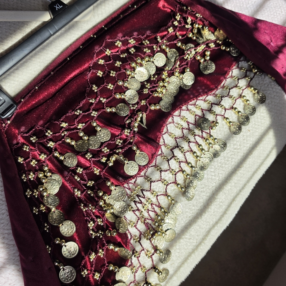 Burgundy Velvet Hip Scarf Belly Dancing – Extra Large - Picture 4 of 6